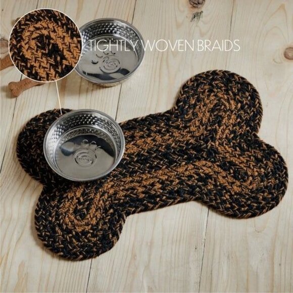 Black & Tan Indoor/Outdoor Small Bone Rug 11.5x17.5 For Pets - Bowls Not Include - Picture 1 of 1